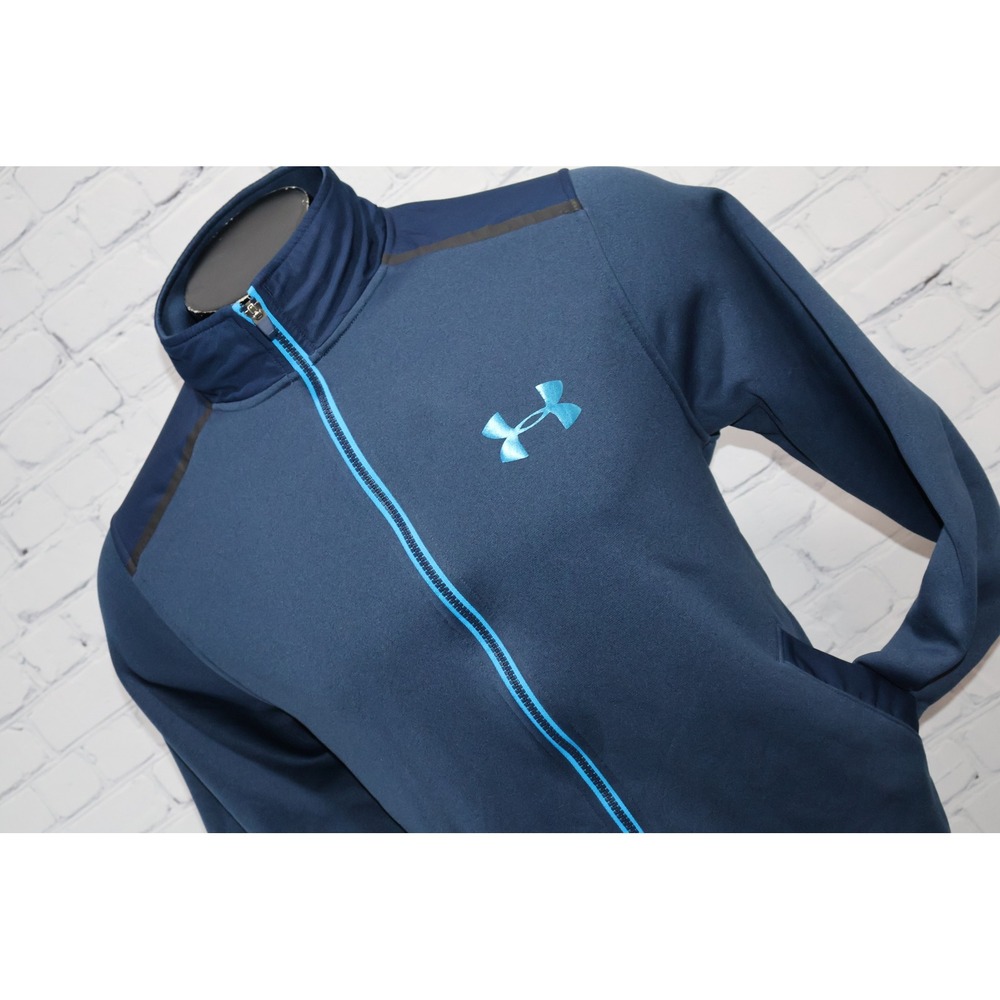 Under Armour Storm Jacket Men Medium Blue Full Zip Mock Neck Athletic Fleece
